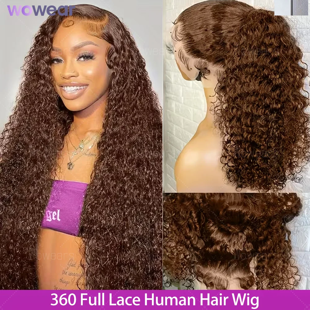 

Women's 360 HD Lace Front Glueless Wig - 220Density Human Hair Deep Wave #4 Chocolate Brown 360 Invisible Strap