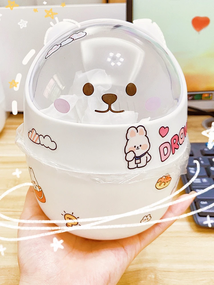 

Милый пластиковый контейнер-ведро в форме медведя для хранения мелочей, для дома и учебы, круглый, для бытовых нужд