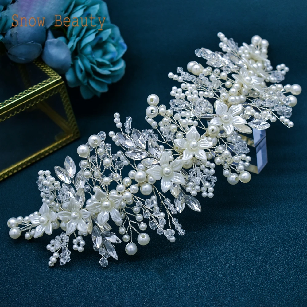 DZ023 Diadema de boda de cristal con perlas, accesorios para el cabello para mujer, diadema de novia con cuentas, Tiara de flores para dama de honor, joyería para cabeza de cumpleaños