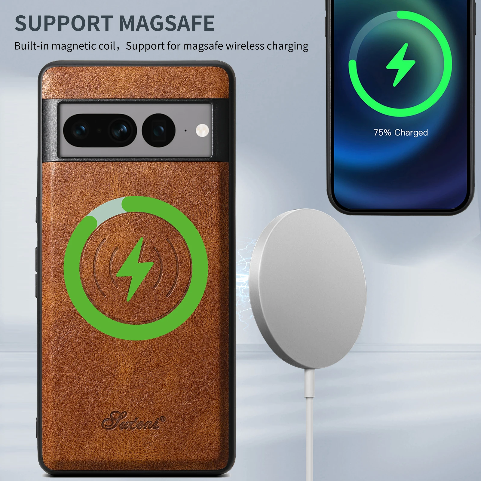 EUCAGR Luxus Kunstleder Zarte Handgefühl Handyhülle Magnet Drahtloses Laden für Google Pixel 10 Pro XL 9 8Pro 7A 6A Abdeckung
