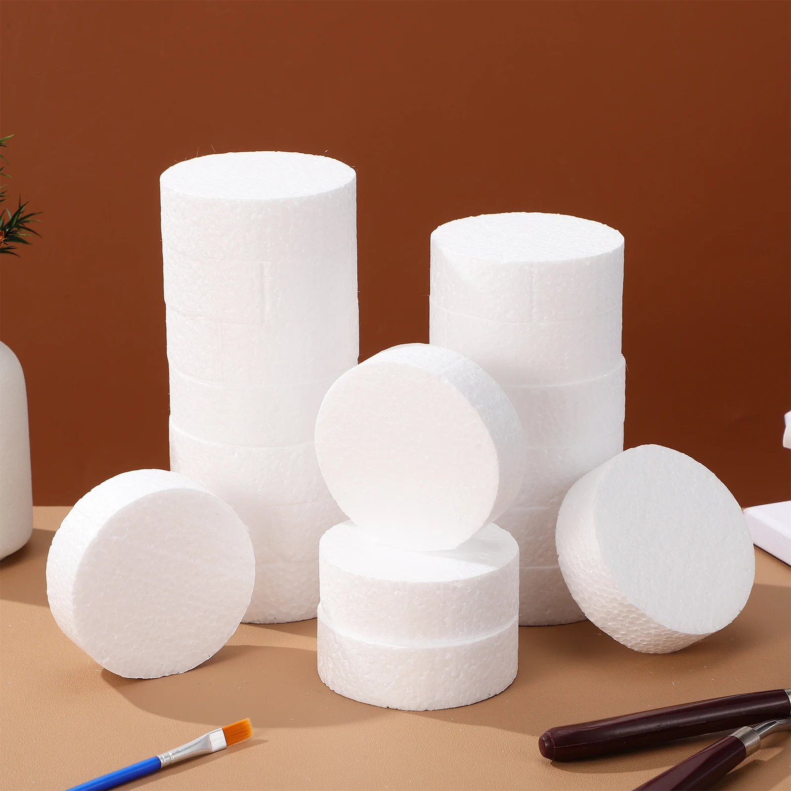 18pcs Cylinder Craft Foam Lightweight Safe Decorations Polystyrene Rounds Discs Round Craft Foam Fake Cake Rounds Wedding