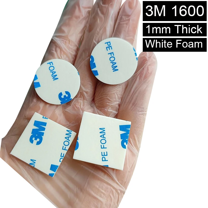 50pcs/lot 3M 1600T PE Foam Double Sided Adhesive Tape 1mm Thick White Foam Gasket, Round/Square 20mm