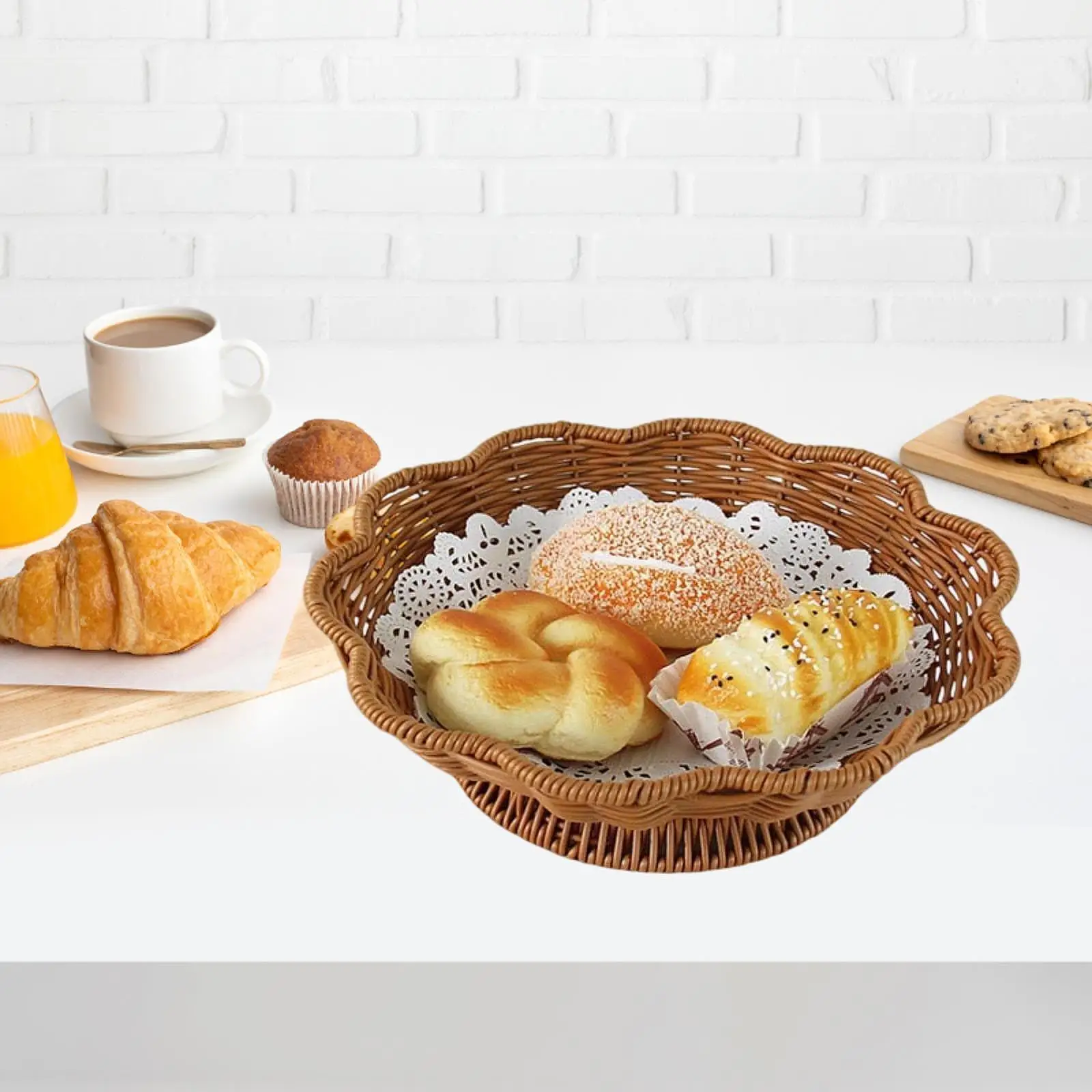 

Rattan Bread Basket Serving Tray Fruit Basket for Store Farmhouse Kitchen