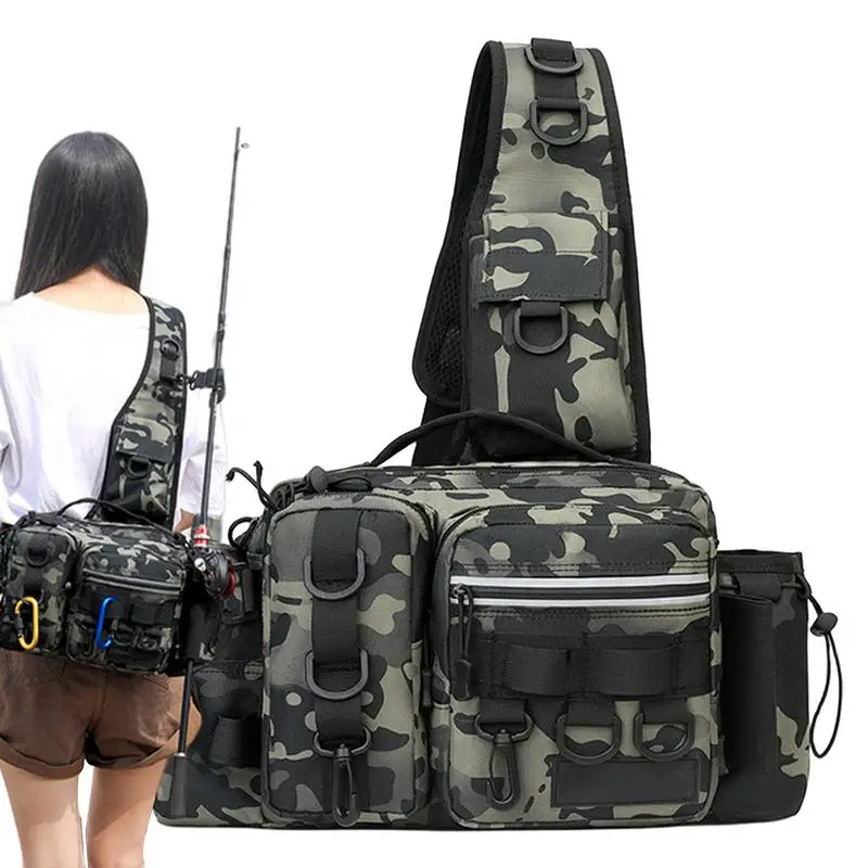 

Fishing Tackle Bag Lure Box Gear Storage Bag Fanny Pack For Men Fly Fishing Backpack With Rod Holder Sling Shoulder Bag