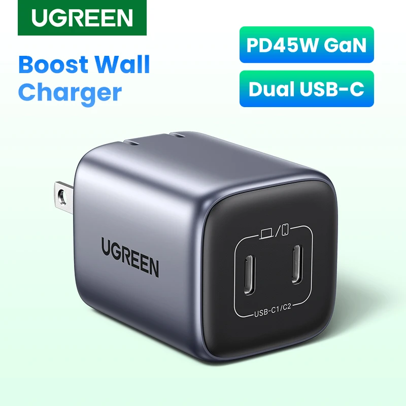 【US Plug】UGREEN GaN 45W USB Charger PD QC 3.0 Fast Charger Quick Charger For iPhone 15 14 Pro Phone Charger for Samsung S24 S23