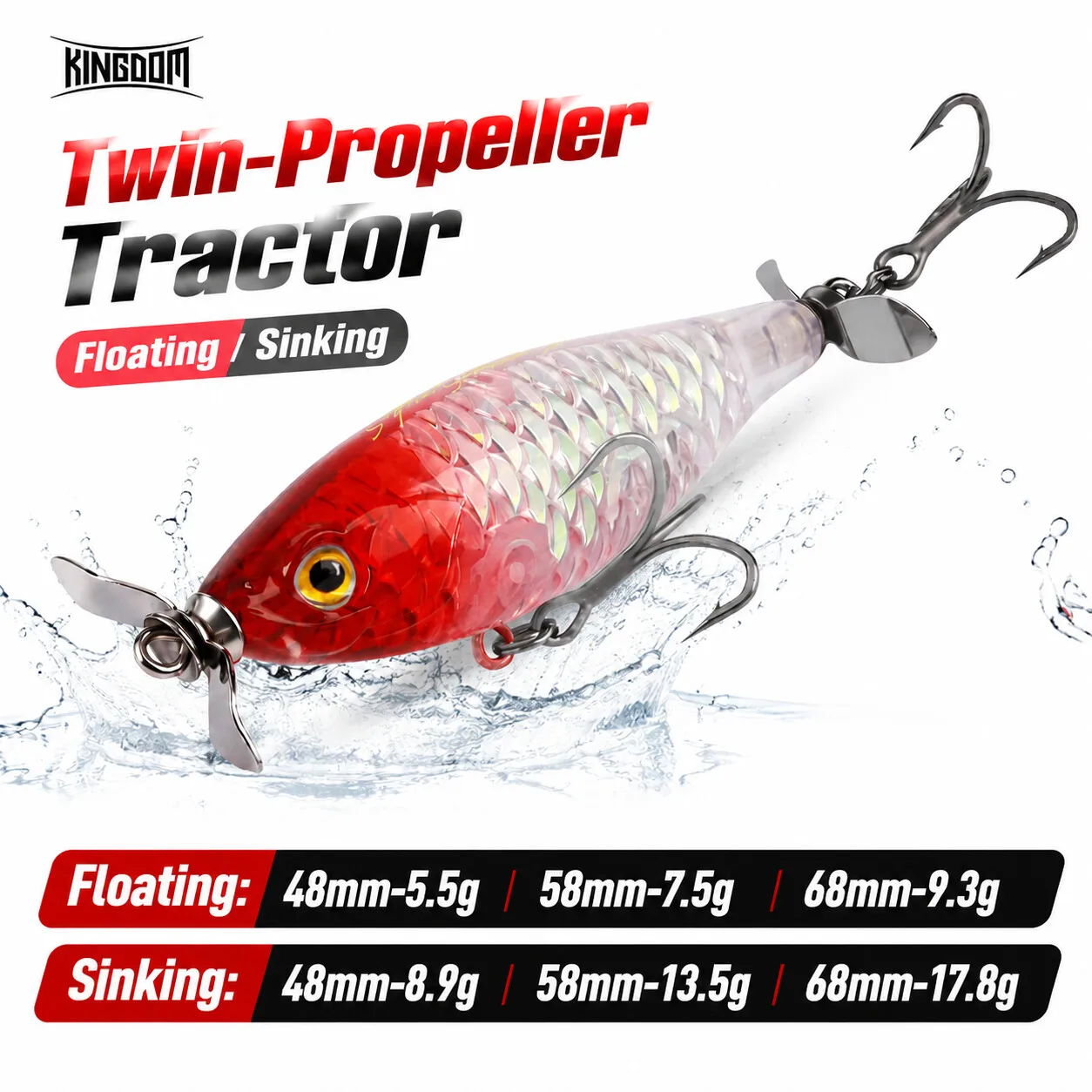 Image of Kingdom Twin Propeller Köder 5,5g 8,9g 7,5g 13,5g 9,3g 17,8g Künstlicher Harter Wobbler für Süßwasser Schwimmender und Sinkender Stickbait