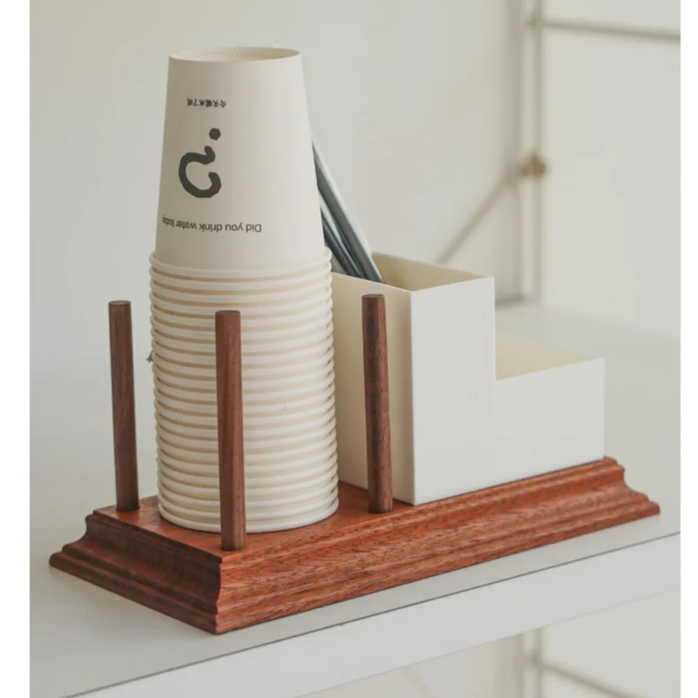 1PCS Sapele Wood Cup Holder Creative Round Design Household Disposable Paper Cup Storage Rack  Countertop Desktop Organizer