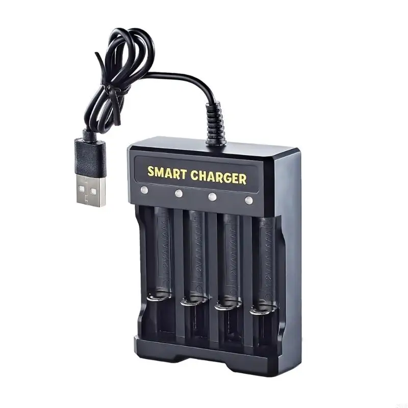 20CE Efficiency 4 Slot Charger for Double/Triple A Batteries, USB Power Supply with Double Color Charging Status Lights