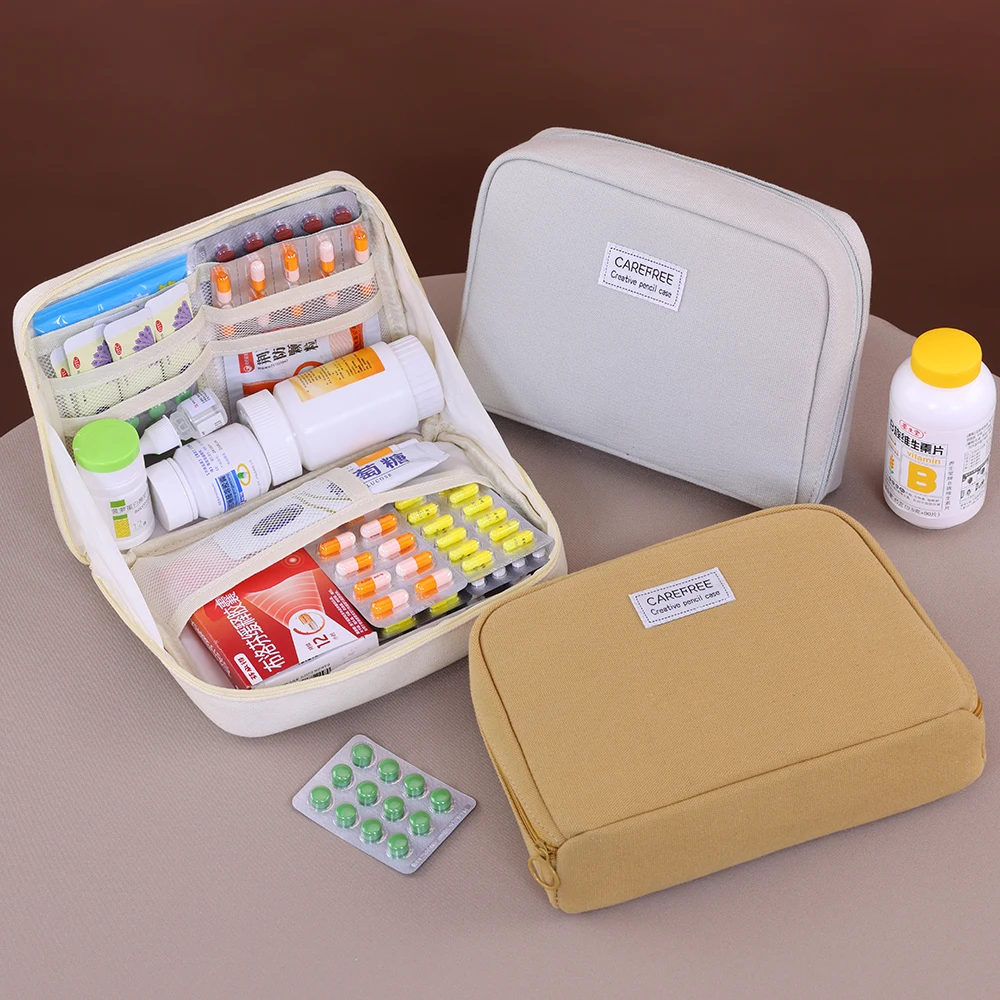 Large Capaci Medicine Bag for Men Women First Aid Kit with Zip Sort Outdoor Travel Essential Storage Pouch Mini Tote Capsule Bag