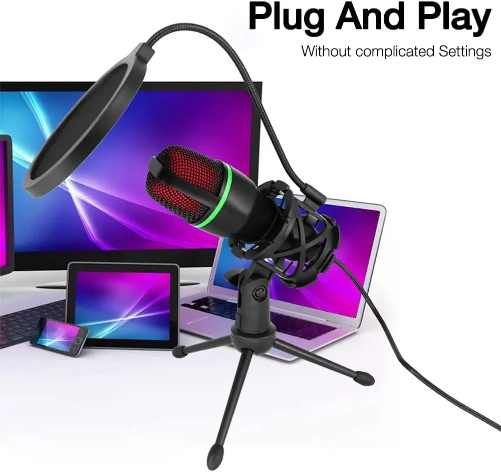 Immagine 5: Microfono a condensatore USB cablato per PC Computer portatile Kit di accessori da gioco professionali Gamer Sound Streaming live Podcast RGB