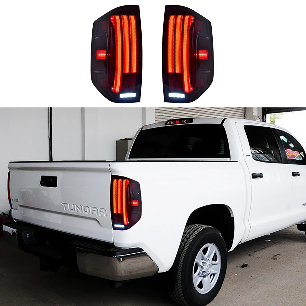 1 Pair Car Taillight Full LED Tail Lights For Toyota Tundra 2014-2021 Rear Lamps Assembly with Yellow Sequential Turn Signal