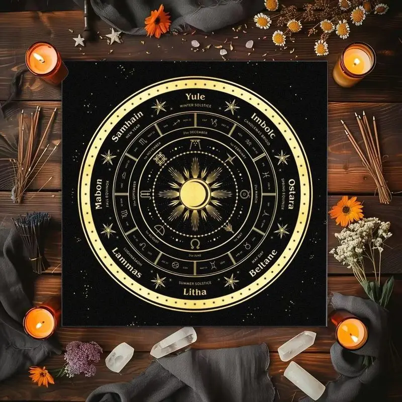 VIKAMA Annual Ring Witchcraft Tarot Tablecloth Mystical Divination Altar Cloth for Ritual Spiritual Decor Witchy