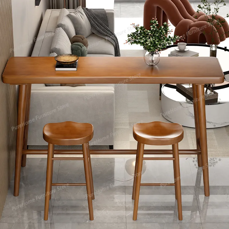 

Solid Wood Bar Table, Minimalist Long Narrow High Top Table Against Wall for Home Balcony Divider, Milk Tea Shop & Bar