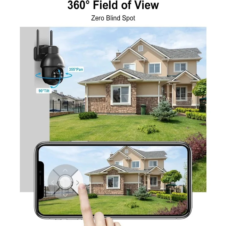 Security Cameras Wireless Outdoor - 2k Solar Security WiFi Camera with 360° PTZ, Night Vision, IP65 Waterproof, Siren