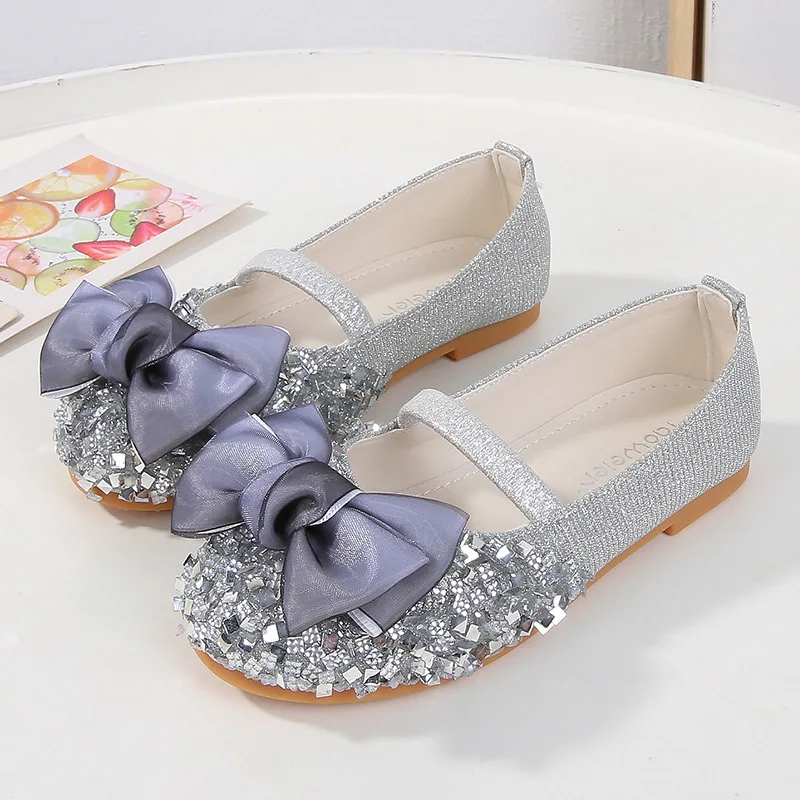 

Kids'Casual Shoes PU Leather Spring Fashion Sequin Outdoor Flat Bottom For Girls Designer Anti-slip Blue Silver Size 25-36