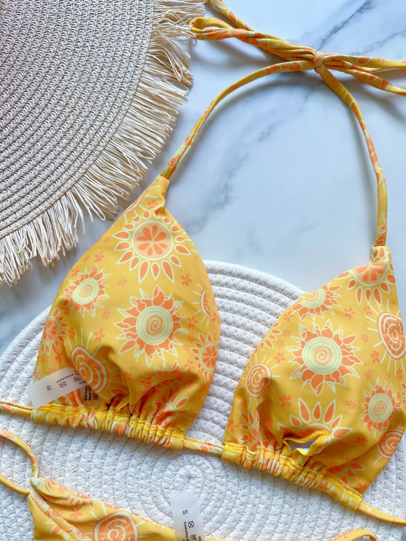 Swimwear Women Yellow Print Brazilian Bikini Set Sexy Thong Swimsuit Two Pieces Halter Bathing Suit Women 2026 Beach Wear