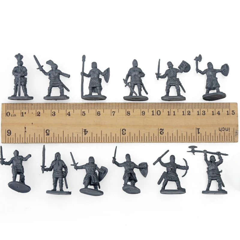 25/50/100Pcs Tiny Medieval Warrior Statuettes – Plastic Army Men Style Figures for Bookcase Decor, Miniature Battle Scene TMZ