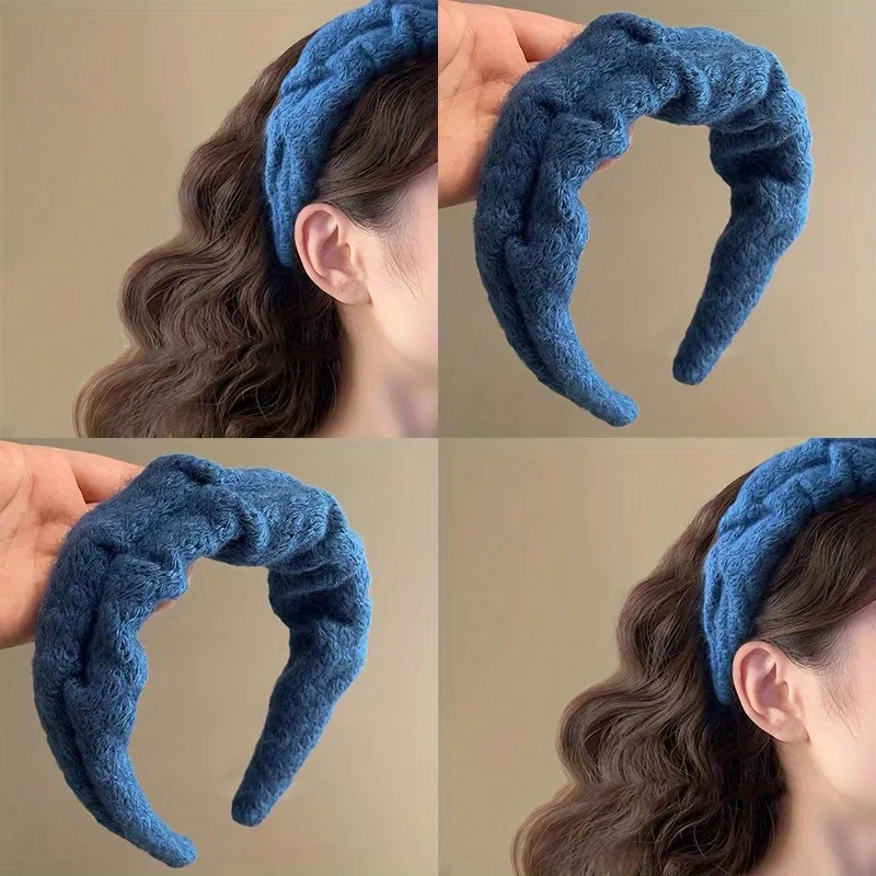 

Vintage Yarn Headband with High Skull Top Folds Wide Edges Perfect for Washing Face Hair Styling Autumn Winter Hair Accessories