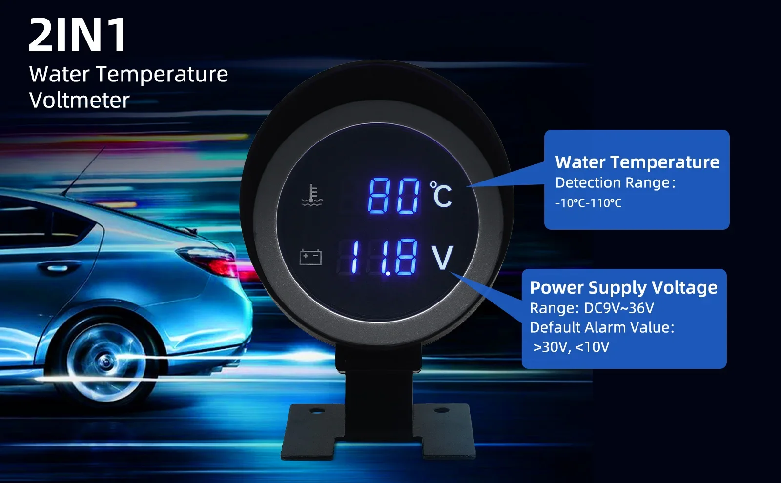 2 in 1 runde LED digitale Wassertemperaturanzeige Voltmeter Volt Spannungsmesser Temperatura Moto für 12V24V Auto LKW Temperatursensor – Detail 10