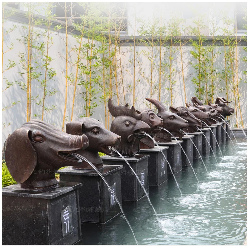 Twelve beast head copper sculpture outdoor copper crafts courtyard fountain cast copper animal community landscape Zodiac decora