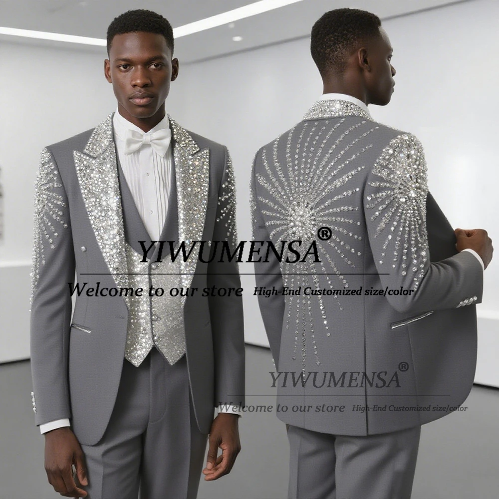 Twinkling Sequins Peaked Lapel Suit Men Customized Single Breasted Groom Prom Blazers 3 Pieces Wedding Tuxedos costume hommes