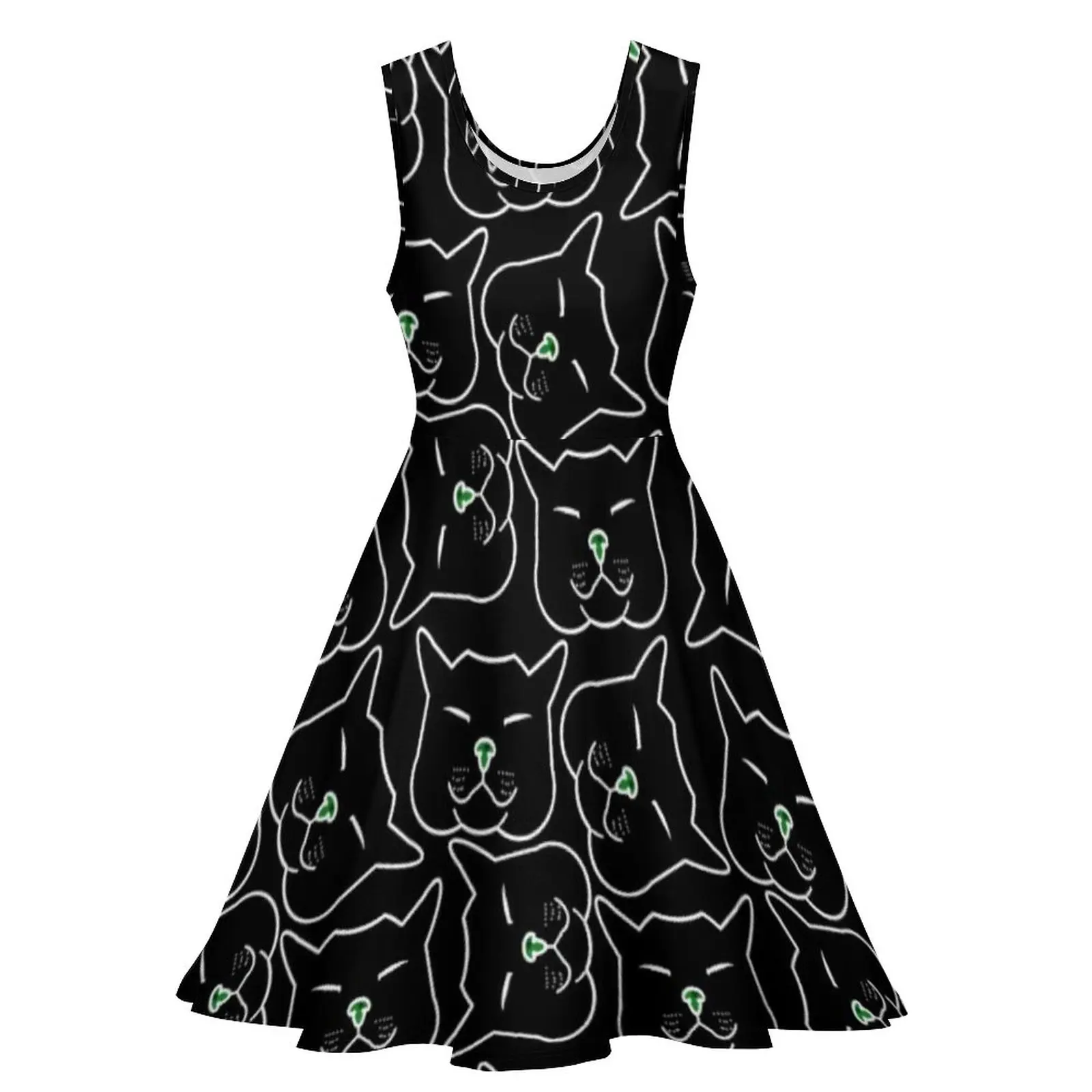 Vestido con caras de gato negro para mujer, Vestidos Vintage abstractos de animales, de cintura alta, informales, con estampado de verano, gran oferta, regalo