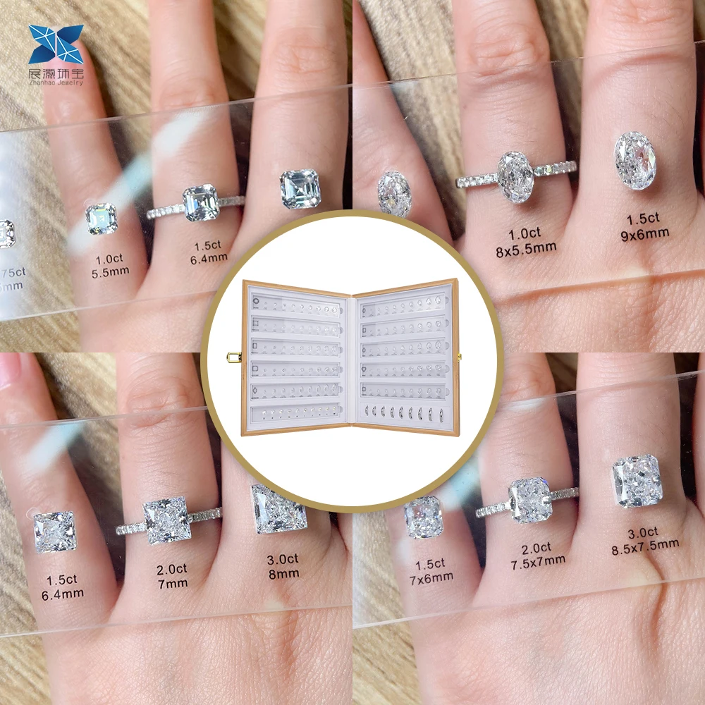 Diamond Selector 90-Piece Chart 0.3-5ct Stone Size 4Cs Grade Tools for Ice Crush Cut Cubic Zirconia Loose Gemstones for Jewelry