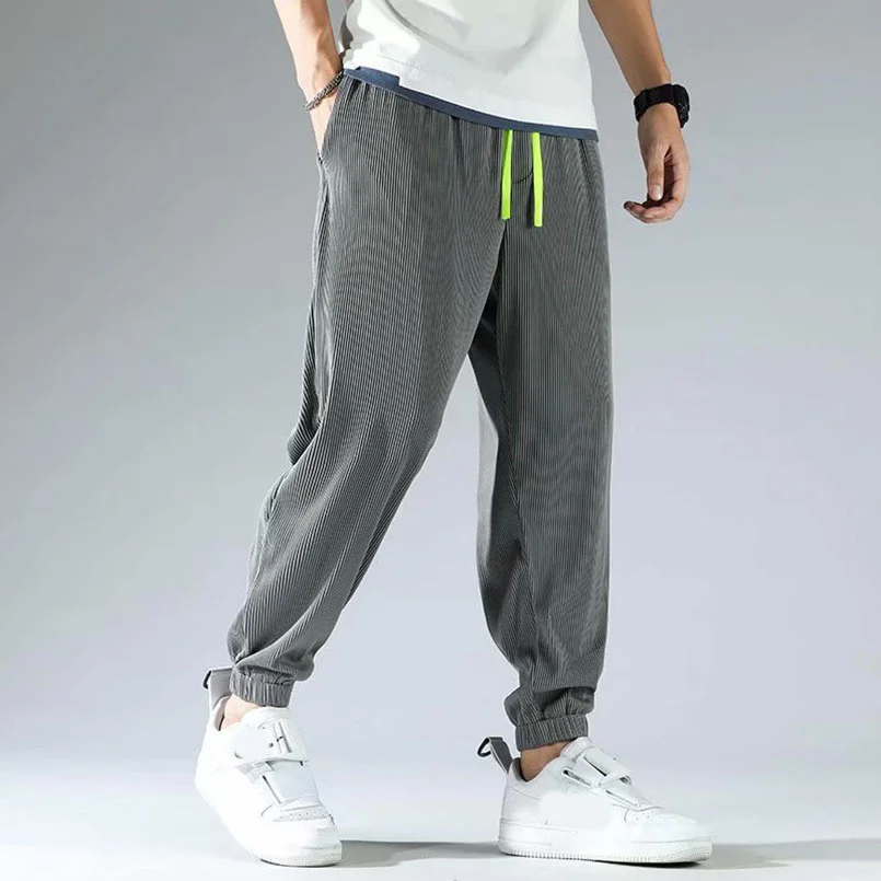 Men Summer Invisible Zipper Open Crotch Ice Silk Jogger Pants Thin Harem Male Oversized Sportswear Trousers