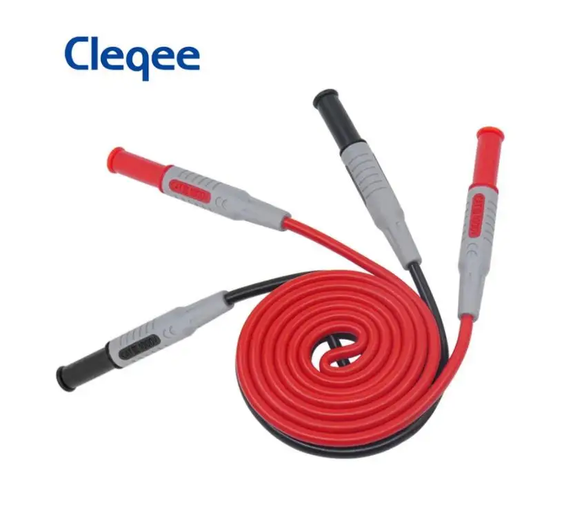 Cleqee P1032 2PCS Dual 4mm Ummantelte Bananenstecker Multimeter Messleitung Doppelseitiger Kupferstecker PVC-Kabel 1000V 15A 100cm Draht