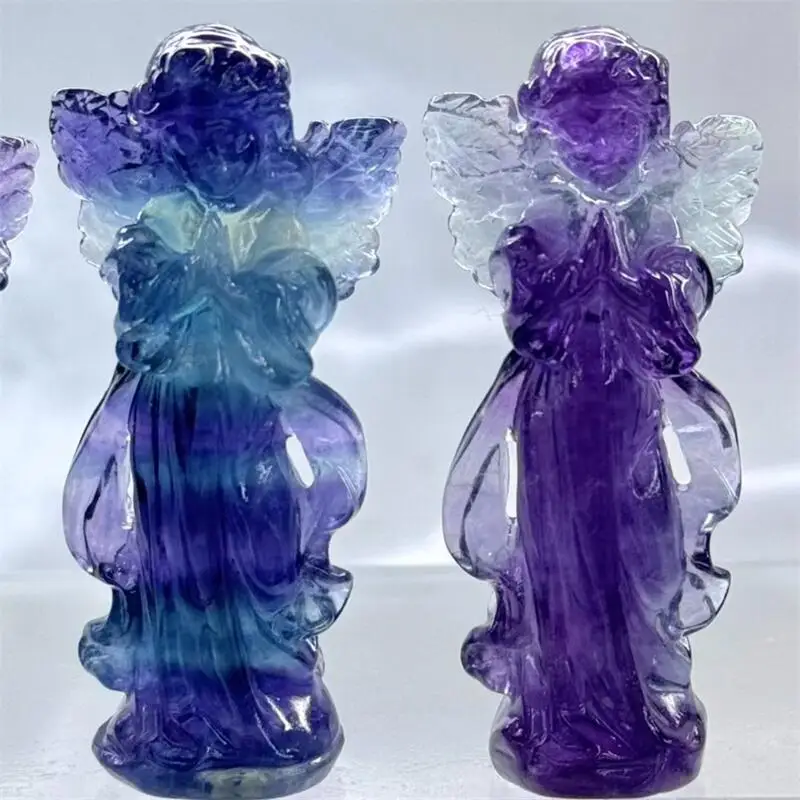 6-センチメートルナチュラルカラー蛍石天使彫刻宝石レイキヒーリングストーンラッキー工芸品ルームデスク装飾像ギフト-1-個