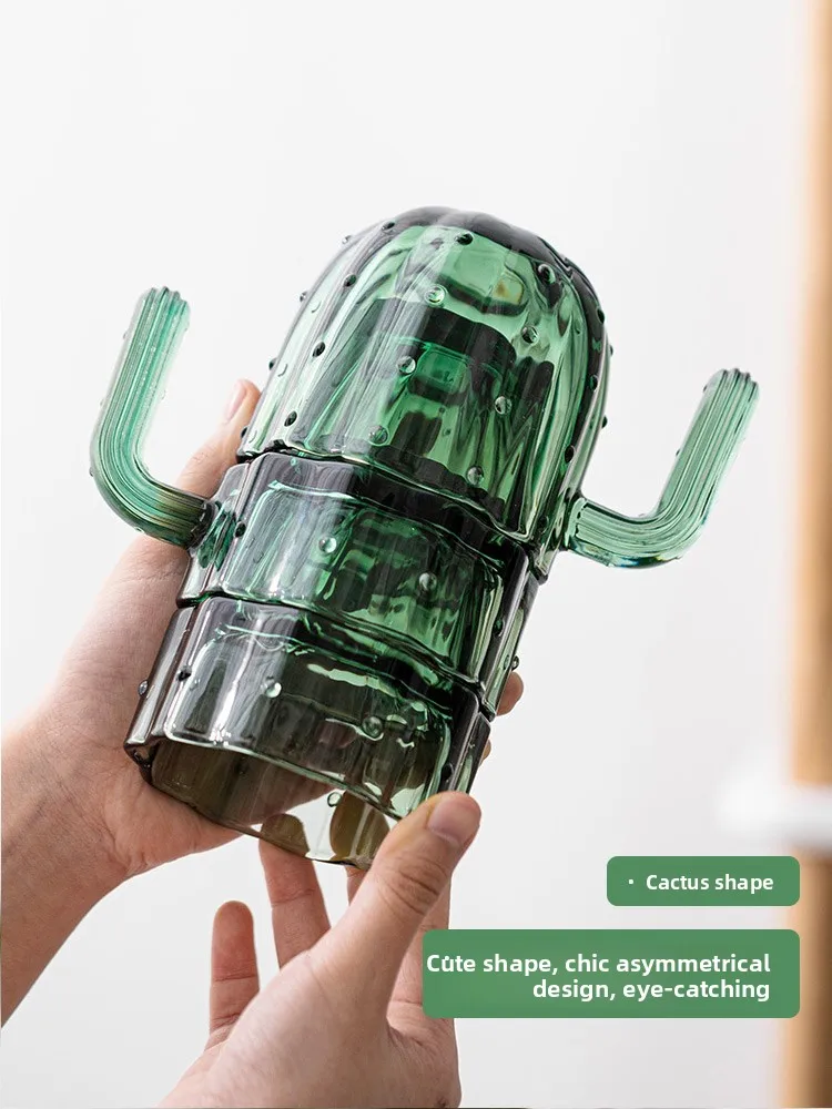 

Креативный набор стеклянных чашек «Кактус» для женщин, домашняя чашка для питья, штабелируемая высококачественная чашка для воды Ins Sle, однослойное стекло
