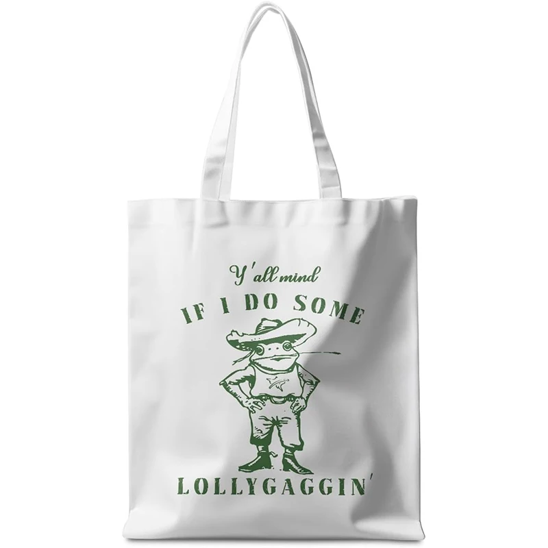 Funny Raccoon Canvas Tote Bag Cute Frogs Western Stuff Raccoon Frog Gifts for Women Friend Reusable Grocery Bags for Camping