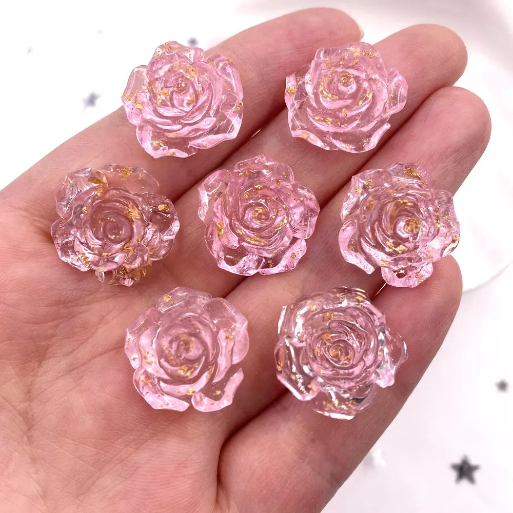 16Pcs 18mm Resin Gold Foil Rose Flatback Flower Rhinestone Gems Scrapbook Wedding Ornaments Applique Crafts DIY SL54