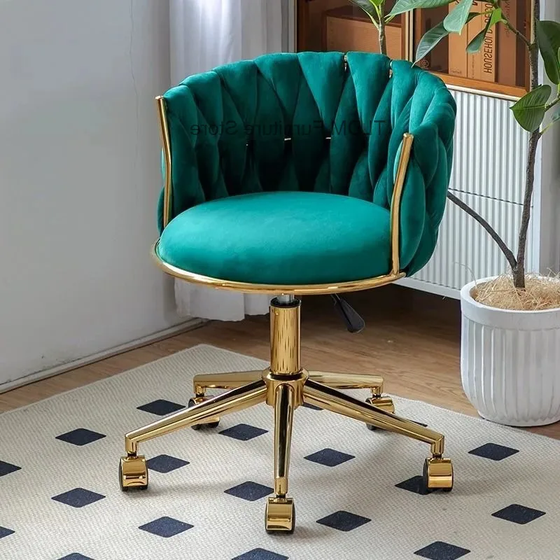 Office Chair Wheel Bedroom Stool Rotatable Household Seat Luxury Light Metal Frame Multifunctional Indoor Living Room Furnishing