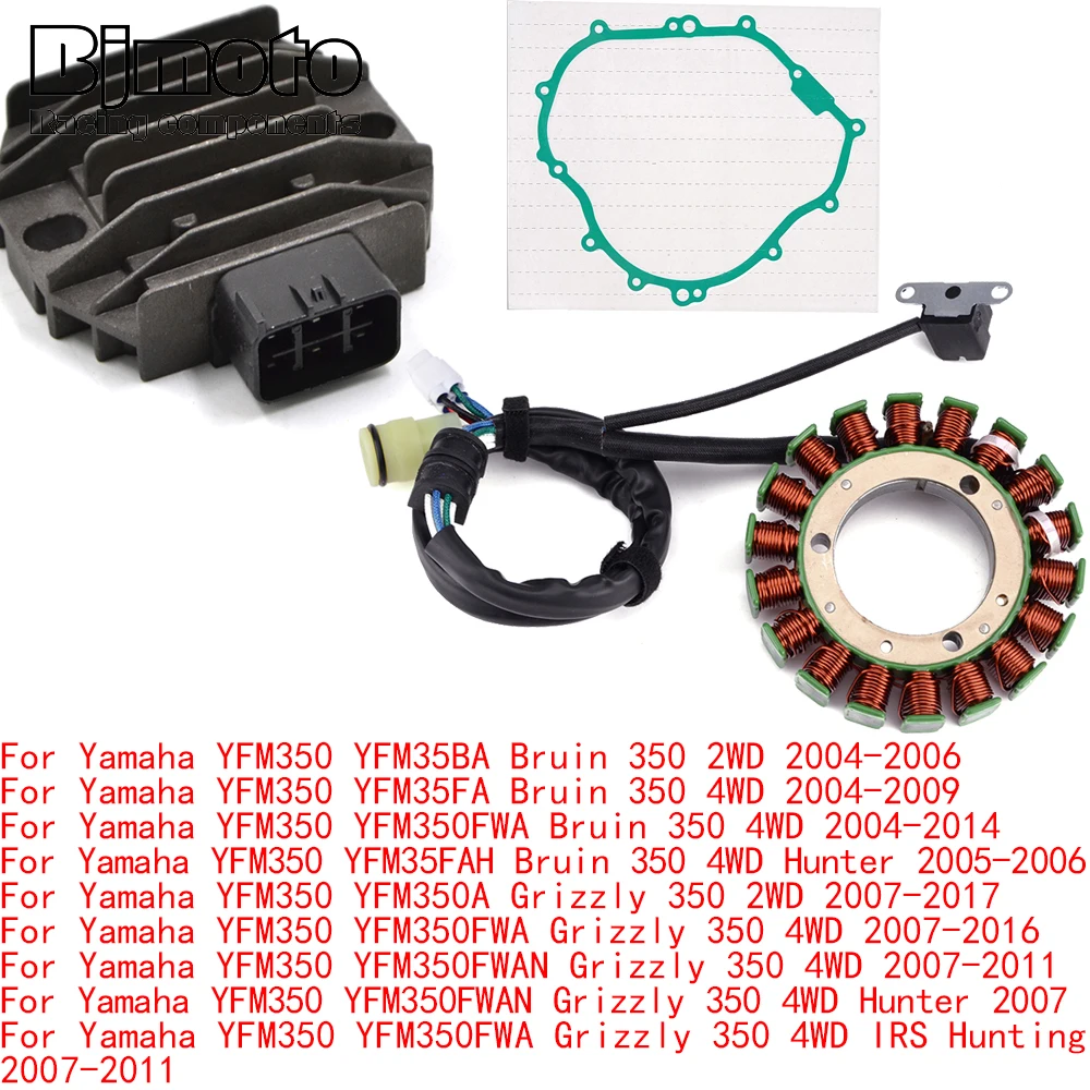 Engine Stator Coil+Voltage Regulator rectifier For Yamaha YFM350 YFM 35 BA FA FWA FAH Bruin 350 2WD 4WD Hunter 2004 With Gasket