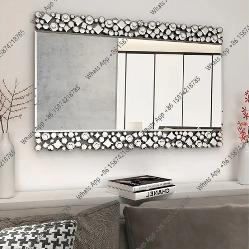 Custom glass mirror hanger wooden frame vertical premium lens wall sticker from invisible makeup decorative mirror