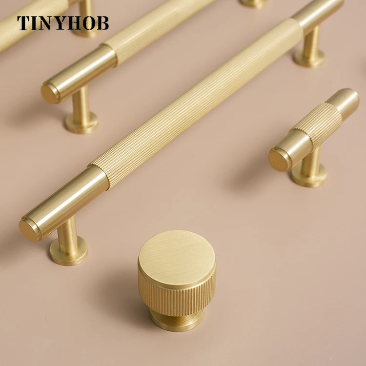 Tinyhob Solid Brass Antique Furniture Bold Door Handle Straight Line StyleT-Bar Kitchen Cabinet Pull Wardrobe Door Knob