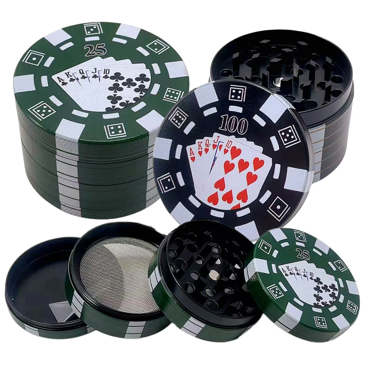 50mm Chip Kräutermühle Metall 4-lagige manuelle Salzmühle Gewürz Pfeffer Mörser Rohes Gras Tabakmühle Rauchen Zigarette Zubehör