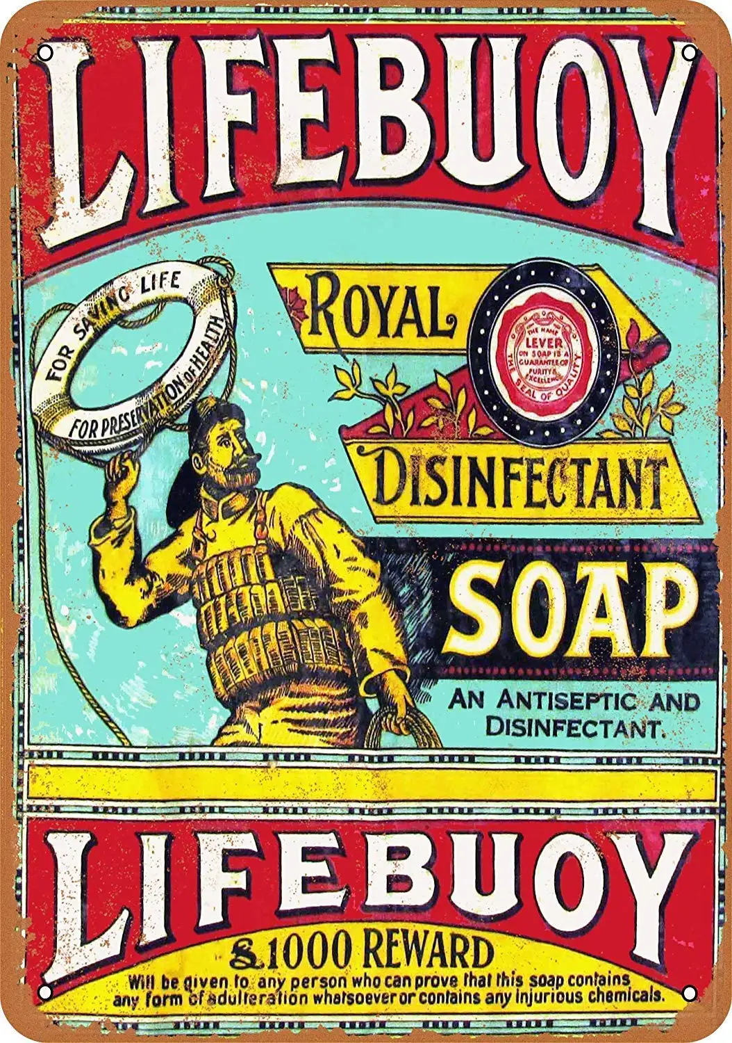 Isaric Tin Sign 1907 Lifebuoy Soap - Vintage Metal Sign 8 x 12 Inches