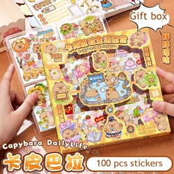 100pcs Kawaii Capybara Sticker Waterproof PET Gift Box Sticker Scrapbook Stickers Pack Diary Decoration Children's Stickers