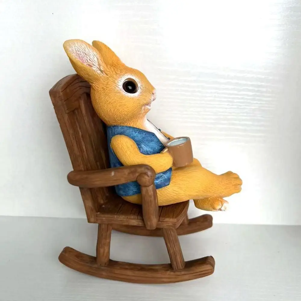 Kawaii Rabbit Rocking Chair Sculpture Mini Exquisite Easter Bunny Desktop Figurine Durable Creative Bunny Resin Ornament Office