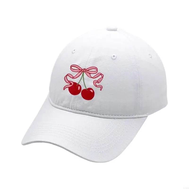 Wash Cotton Baseball Caps Bowknot Cherry Design Women Girl Sun Protective Hat 6XDA