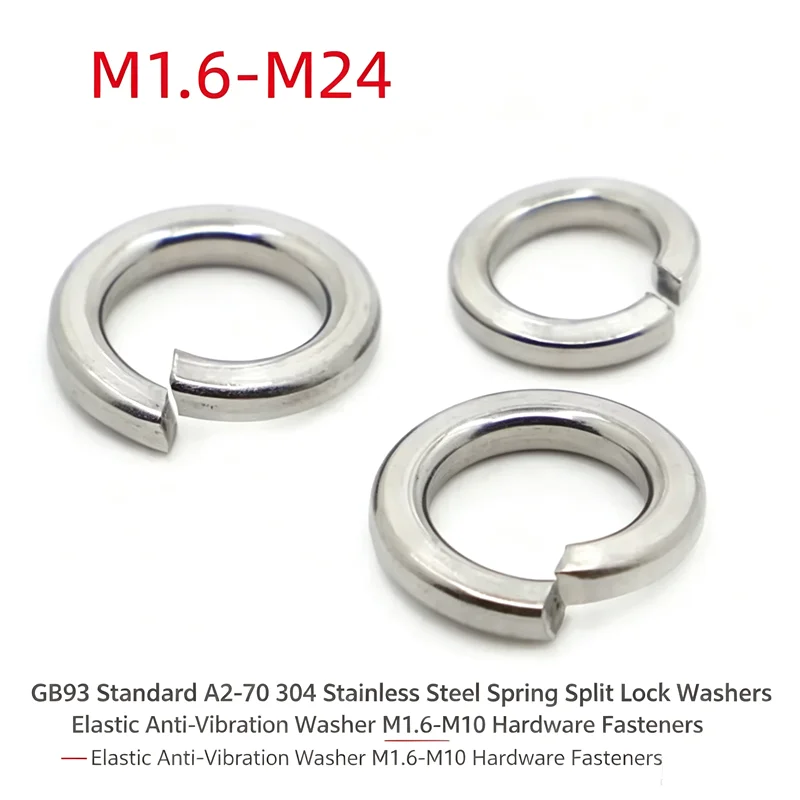 GB93 Standard A2-70 304 Stainless Steel Spring Split Lock Washers Elastic Anti-Vibration Washer M1.6-M10 Hardware Fasteners