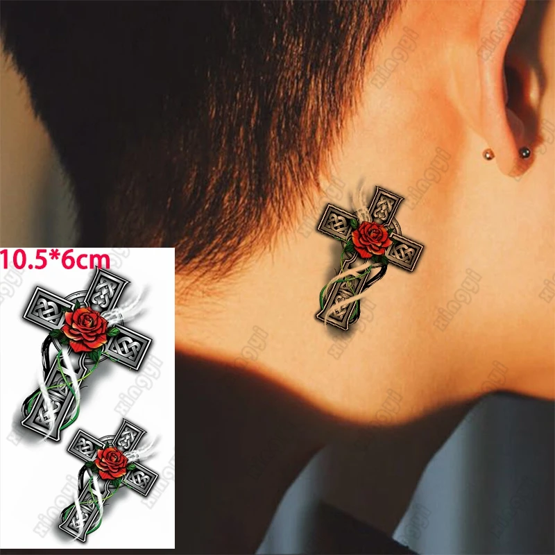 Tatouage Temporaire Étanche pour Hommes et Femmes, Faux hypothécaire oo Autocollant, Petite Taille, Croix de Jésus, Rose, Injecteur de Salle, Corps, Bras, Pied