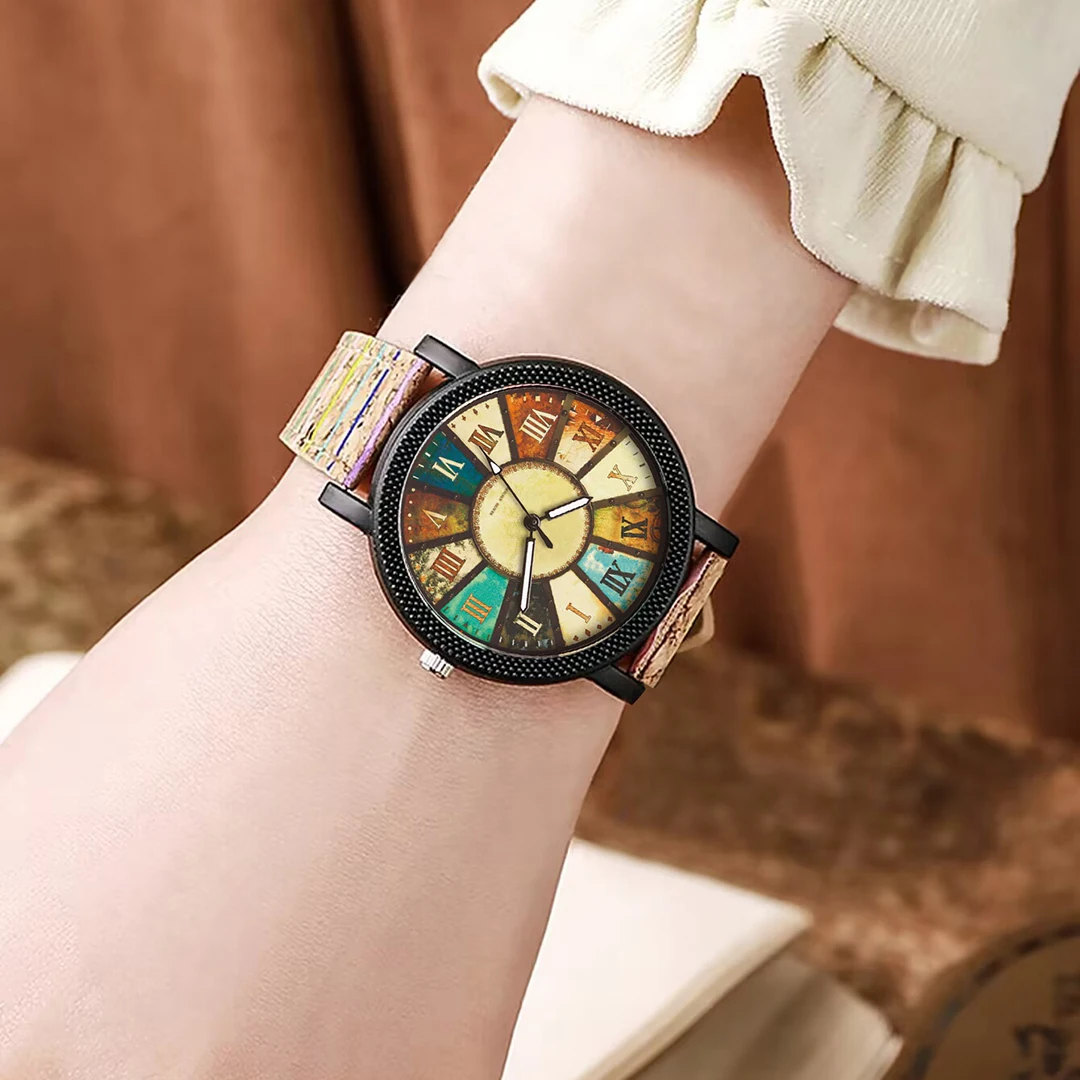 1PC Women\'s Fashion Watch Retro Roman Disc Quartz Imitation Leather Quartz Watch