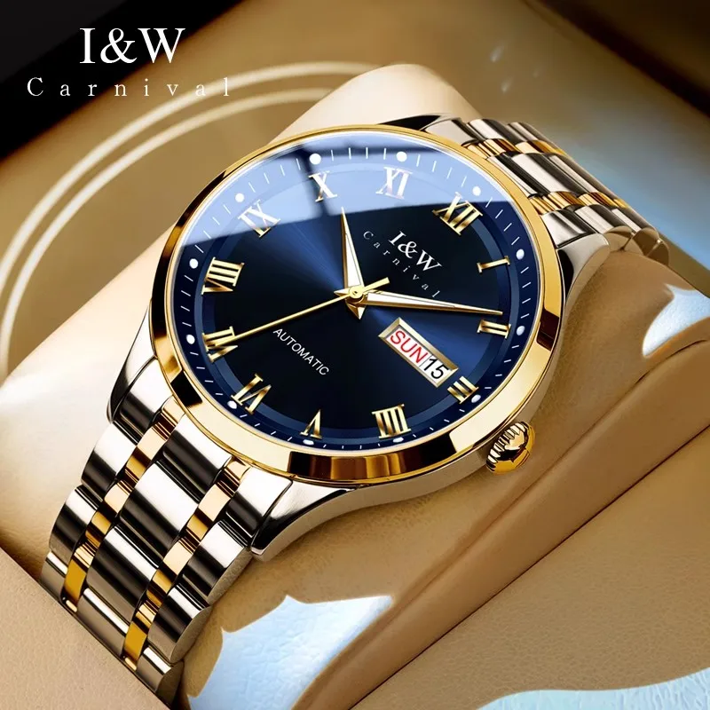 

Montre CARNIVAL механические деловые часы для мужчин, брендовые роскошные сапфировые автоматические наручные часы, мужские водонепроницаемые Reloj Hombre