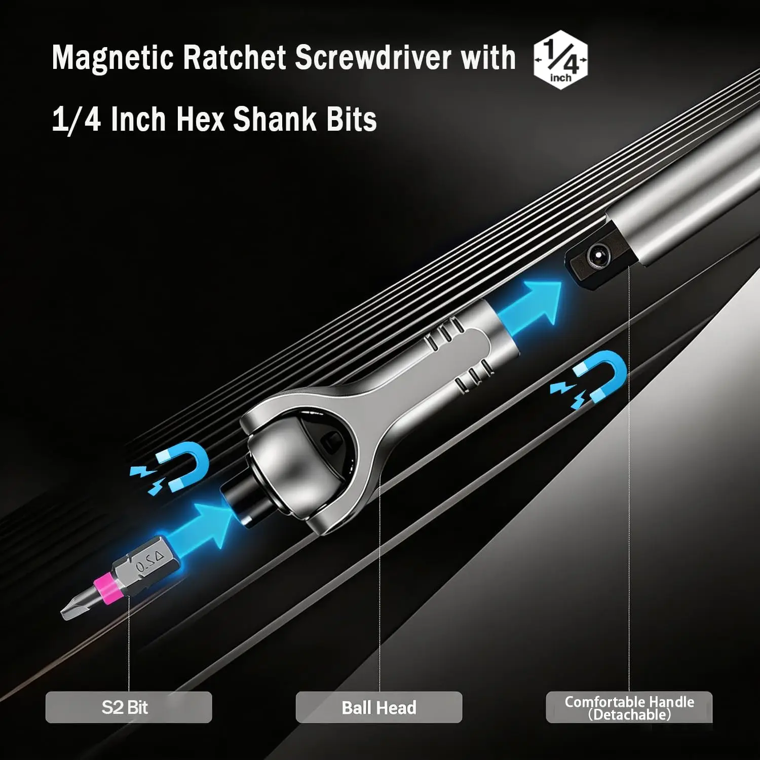 Ratchet Screwdriver Set Magnetic Full Metal 180 Adjustable Head S2 Bits CRV Sockets Electronics Furniture Bicycle Repair Tool