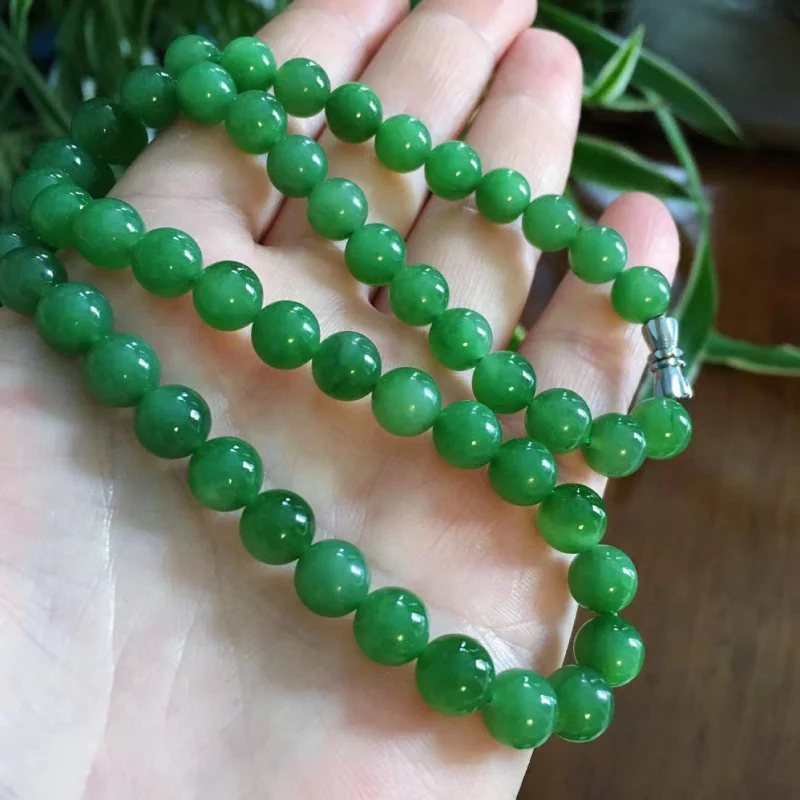 Hetian Green Jade 8mm Chain Necklace