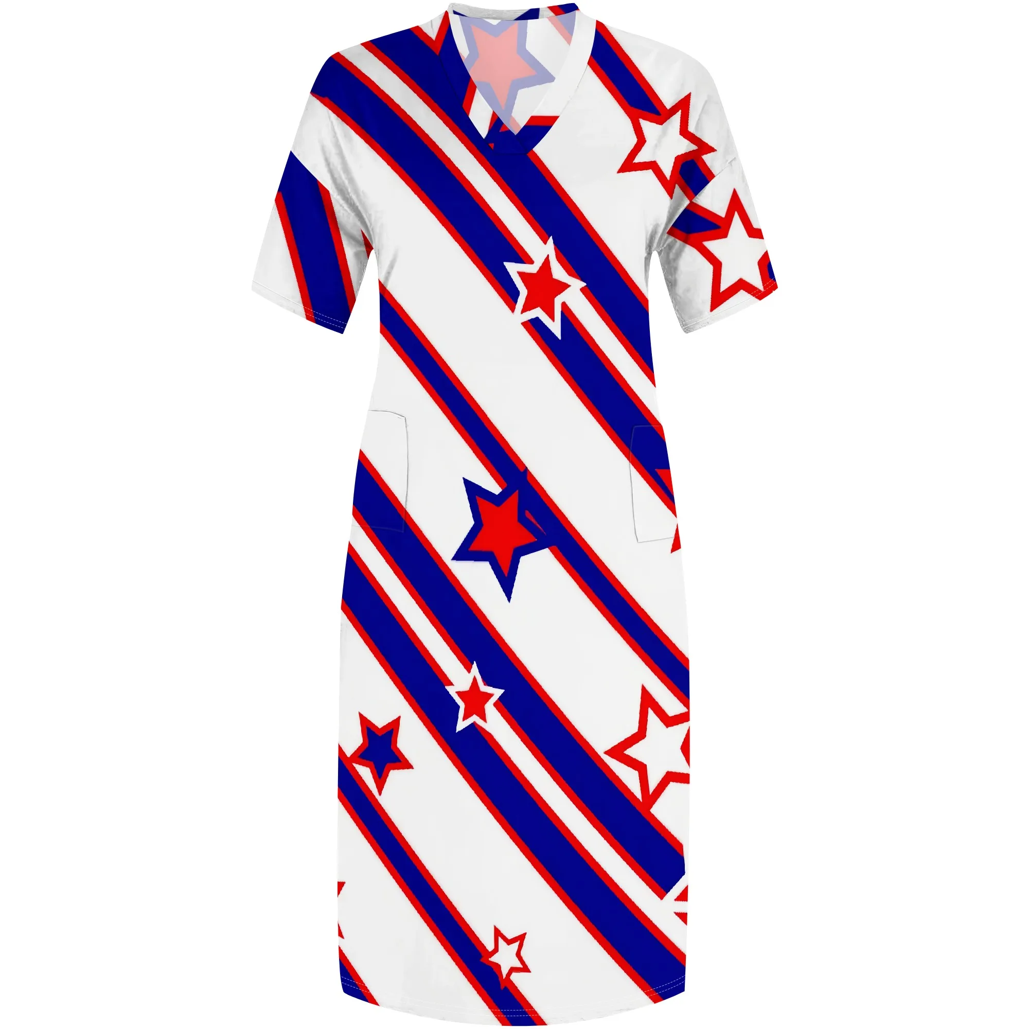 Plus Size Star Stripes V-Neck Maxi Dress 2025 New Arrival, Independence Day & Summer Wear, XL-6XL