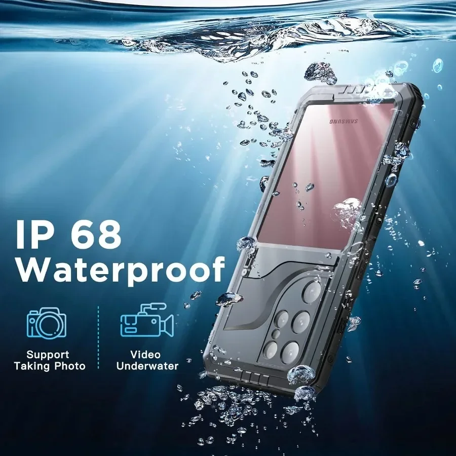 

Сверхмощный водонепроницаемый металлический чехол для Samsung S22 Ultra S23 Plus Полностью пылезащитный противоударный чехол с защитной подставкой для экрана IP68
